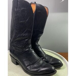 Lucchese men's Black Cowboy Boots Western Biker Boots Handmade In Texas SzUS 10D